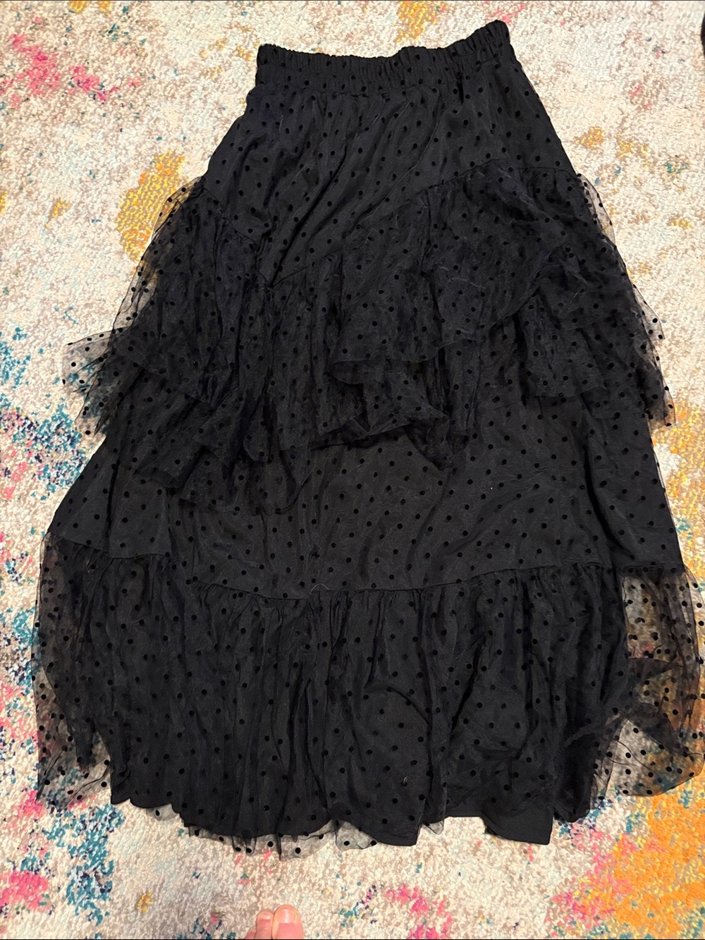 Black Polka Dot Tiered Tulle Skirt